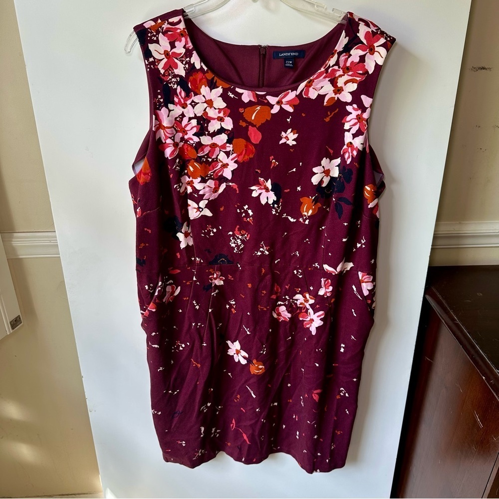 Women’s Lands End Burgundy Floral Sleeveless Dress Size 22W